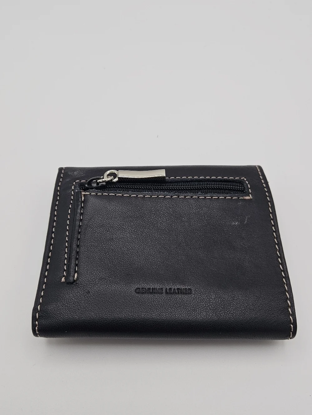 Black genuine leather trifold wallet